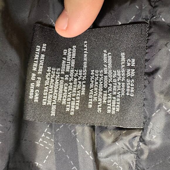 Cole Haan Black Faux Fur Trim Hooded Wool Long Duffle Pea Coat Womens Size 8 - Picture 15 of 16